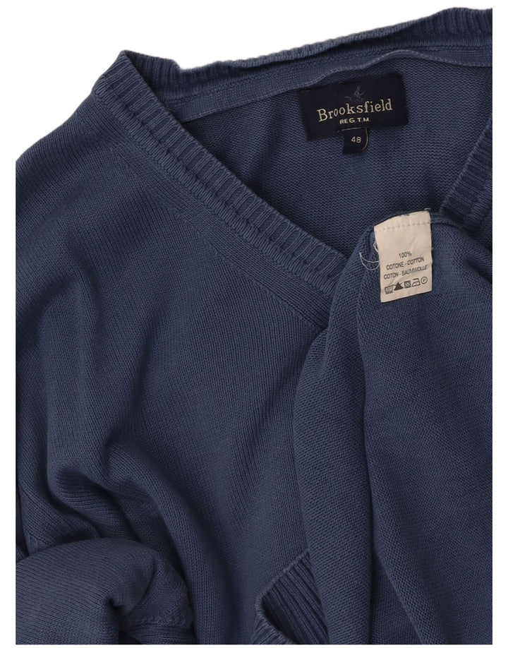 BROOKSFIELD Mens Loose Fit V-Neck Jumper Sweater IT 48 Medium Blue Cotton
