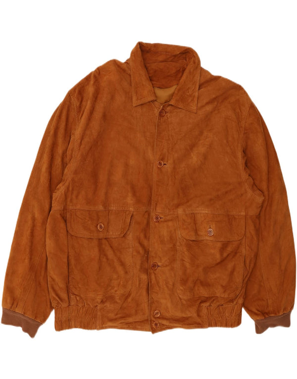BIKERS Mens Suede Bomber Jacket IT 58 4XL Brown Leather