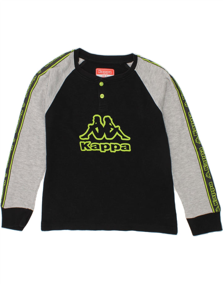 KAPPA Boys Graphic Top Long Sleeve 5-6 Years Black Colourblock Vintage Kappa and Second-Hand Kappa from Messina Hembry 