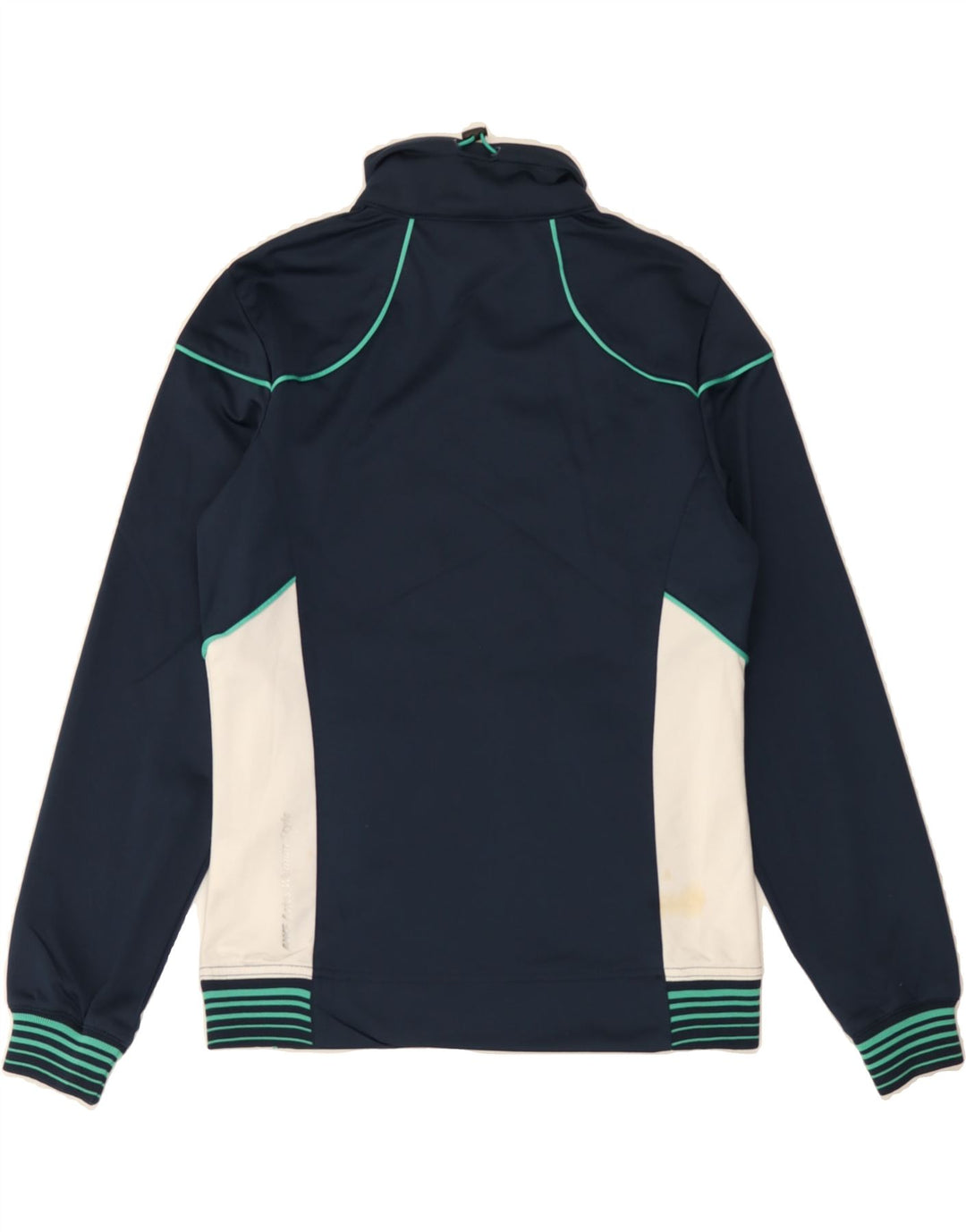ASICS Womens Tracksuit Top Jacket UK 10 Small Navy Blue Colourblock Vintage Asics and Second-Hand Asics from Messina Hembry 