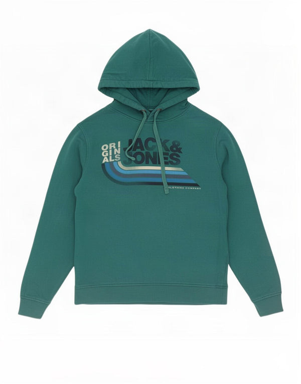 Jack & Jones Mens Graphic Hoodie Jumper XL Green Cotton