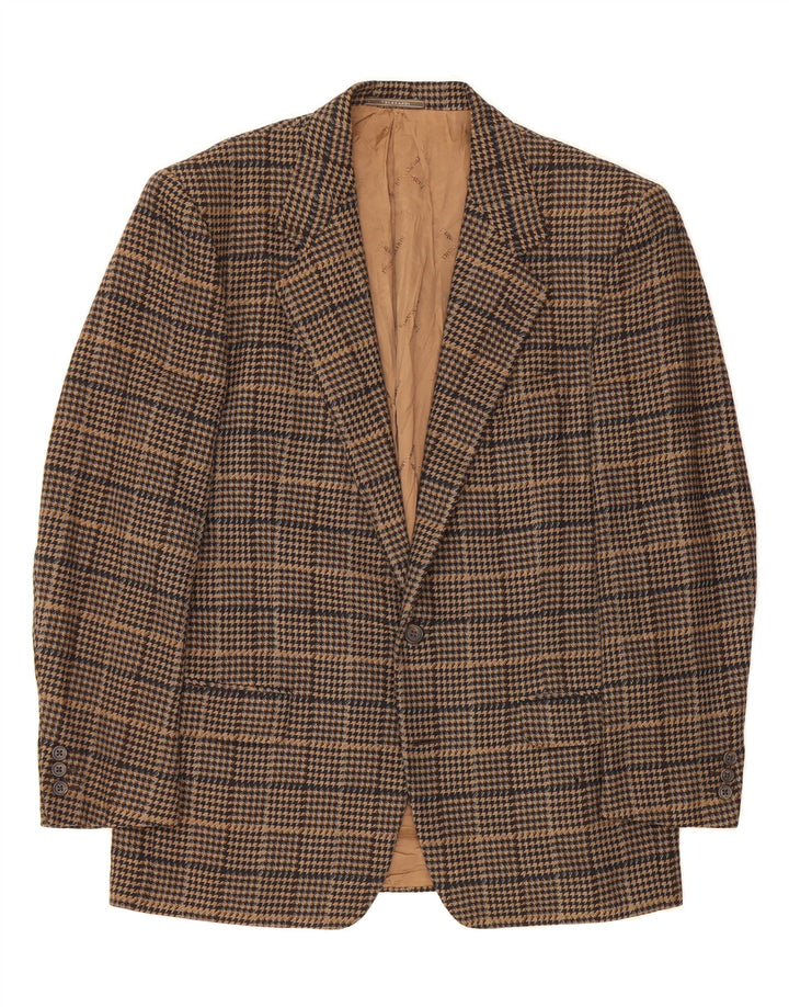 TRUSSARDI Mens 1 Button Blazer Jacket IT 50 Large Brown Houndstooth Vintage Trussardi and Second-Hand Trussardi from Messina Hembry 