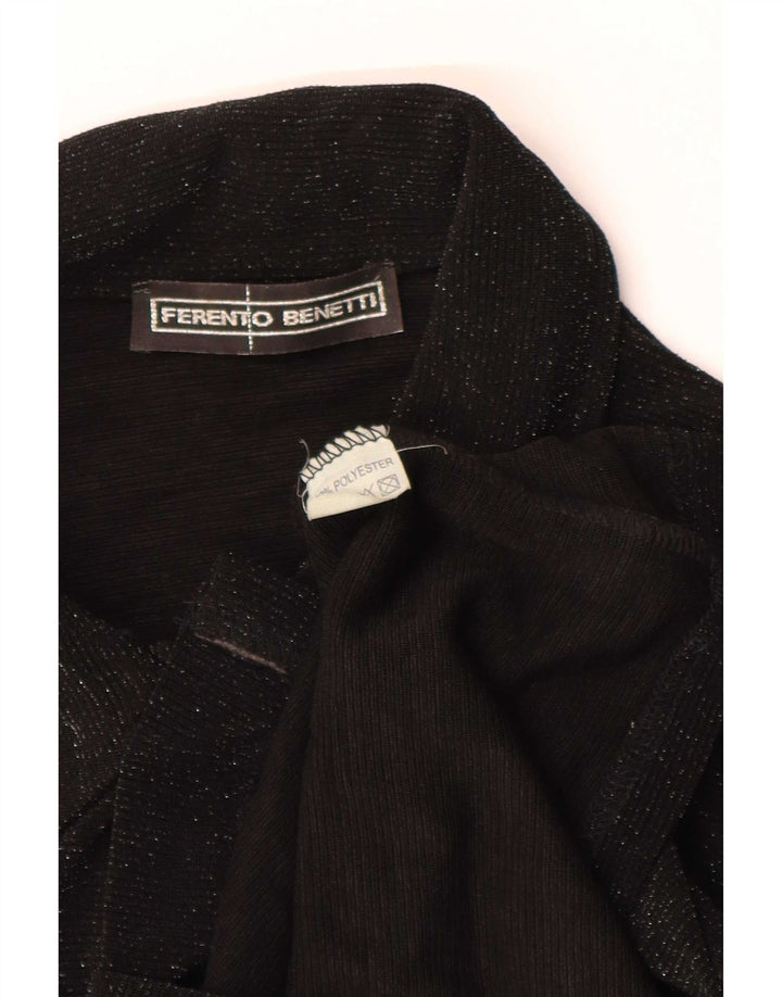 Vintage ženska košulja bluza UK 8 mali crni poliester