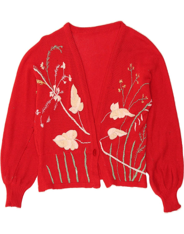VINTAGE Womens Crop Cardigan Sweater UK 12 Medium Red Floral