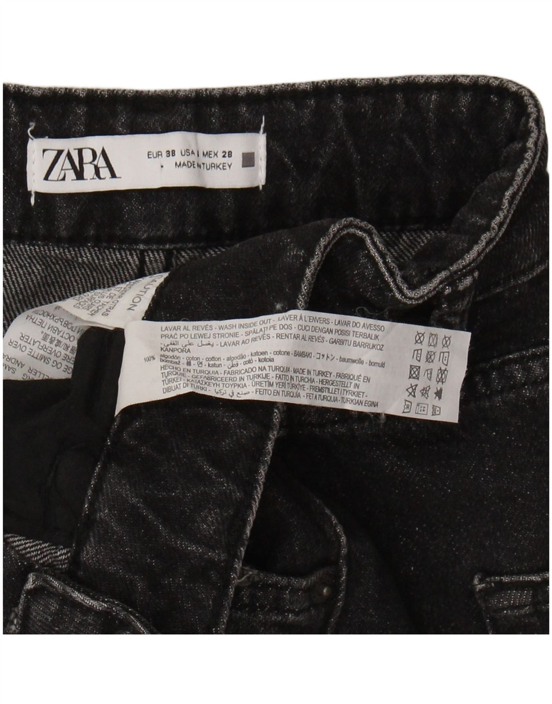 ZARA Womens Distressed Denim Shorts EU 38 Small W28 Black Cotton