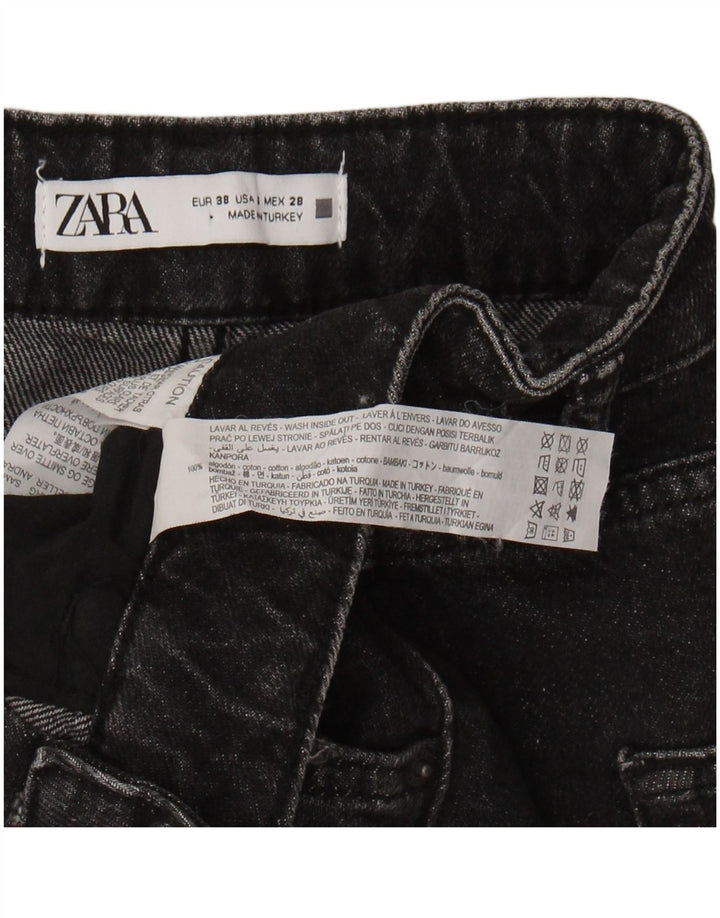 ZARA Womens Distressed Denim Shorts EU 38 Small W28 Black Cotton