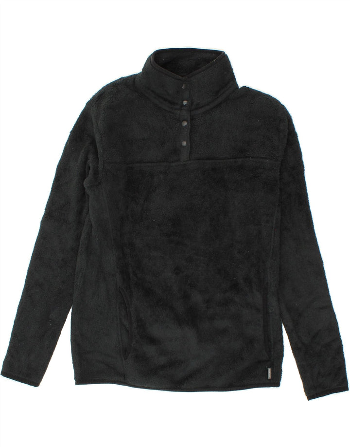 EDDIE BAUER Womens Button Neck Fleece Jumper UK 14 Medium Black Polyester Vintage Eddie Bauer and Second-Hand Eddie Bauer from Messina Hembry 