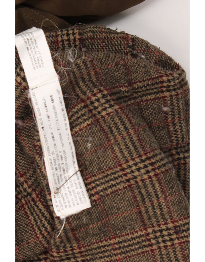 Zara ženska parka jakna s kapuljačom UK 14 Srednji kaki karirani pamuk
