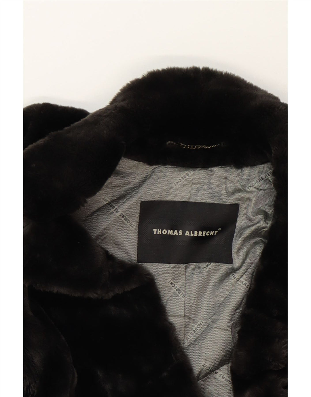 THOMAS ALBRECHT Womens Faux Fur Overcoat EU 40 Medium Black Modacryl Vintage Thomas Albrecht and Second-Hand Thomas Albrecht from Messina Hembry 