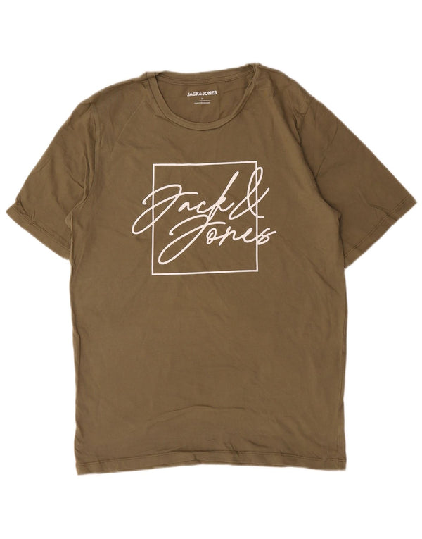Jack & Jones Mens Graphic T-Shirt Top Medium Khaki Cotton