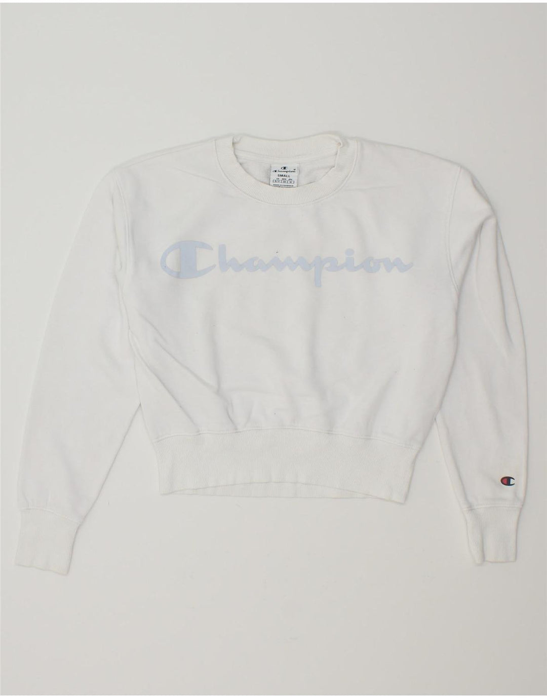 CHAMPION Womens Oversized Graphic Sweatshirt Jumper UK 10 Small White Vintage Champion and Second-Hand Champion from Messina Hembry 
