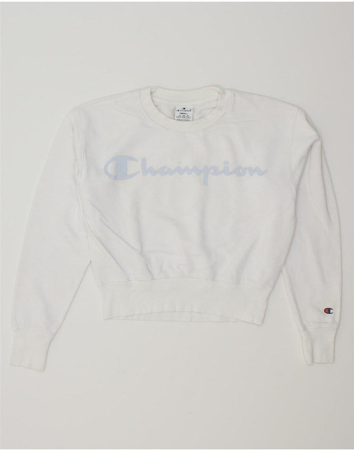 CHAMPION Womens Oversized Graphic Sweatshirt Jumper UK 10 Small White Vintage Champion and Second-Hand Champion from Messina Hembry 