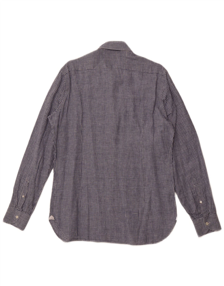 BORRELLI muška košulja veličina 40 15 3/4 srednje plava gingham pamuk