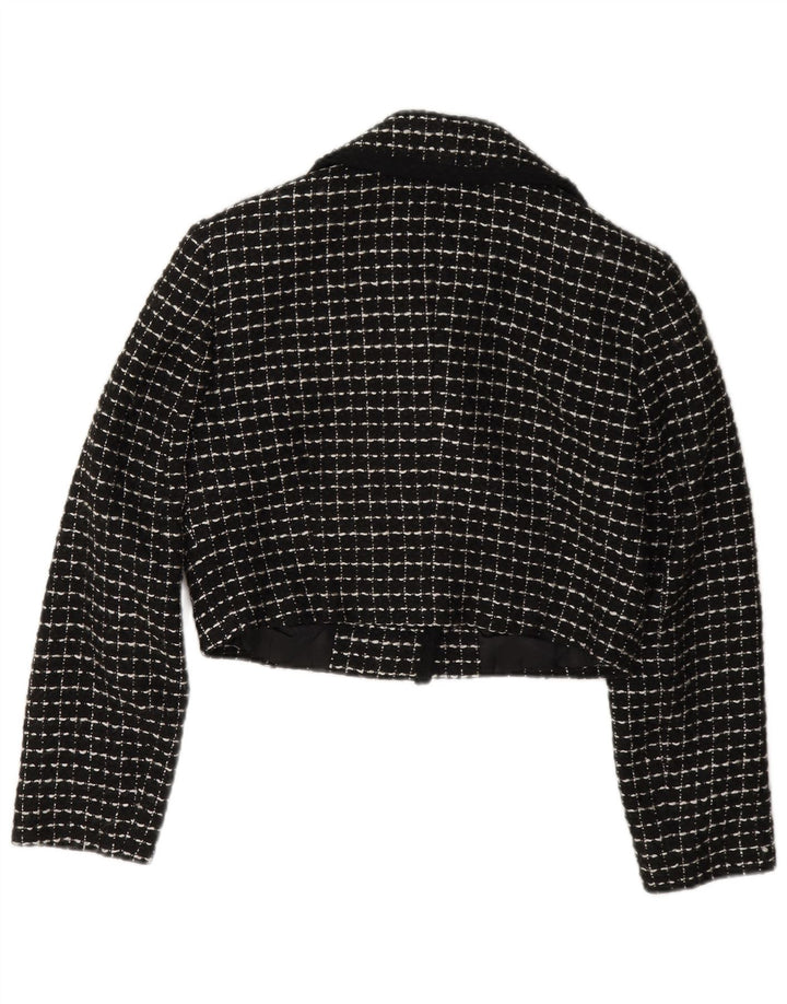 Vintage ženska jakna sa 3 gumba sa kratkim rukavima IT 42 srednje crne karirane