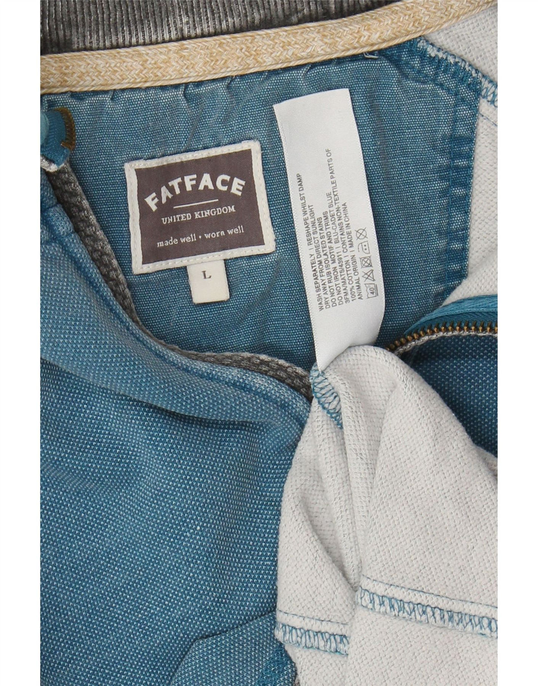 FAT FACE Veliki plavi pamuk, muška majica s izrezom s patentnim zatvaračem