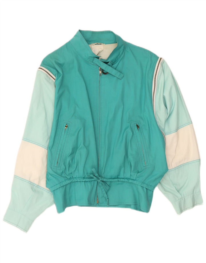 Vintage ženska bomber jakna UK 12 Srednje tirkizni poliester u boji
