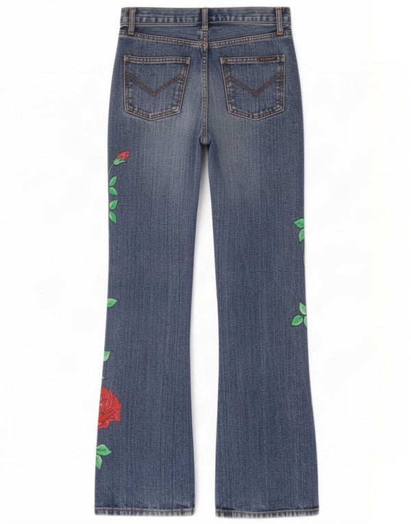 Energie Womens Bootcut Jeans W30 L32 Blue Floral Cotton