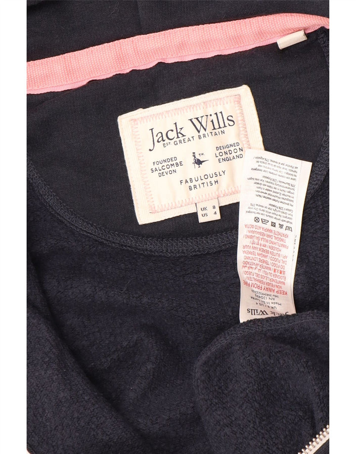 JACK WILLS Ženski pulover s kapuljačom s patentnim zatvaračem UK 8 Mali tamnoplavi pamuk