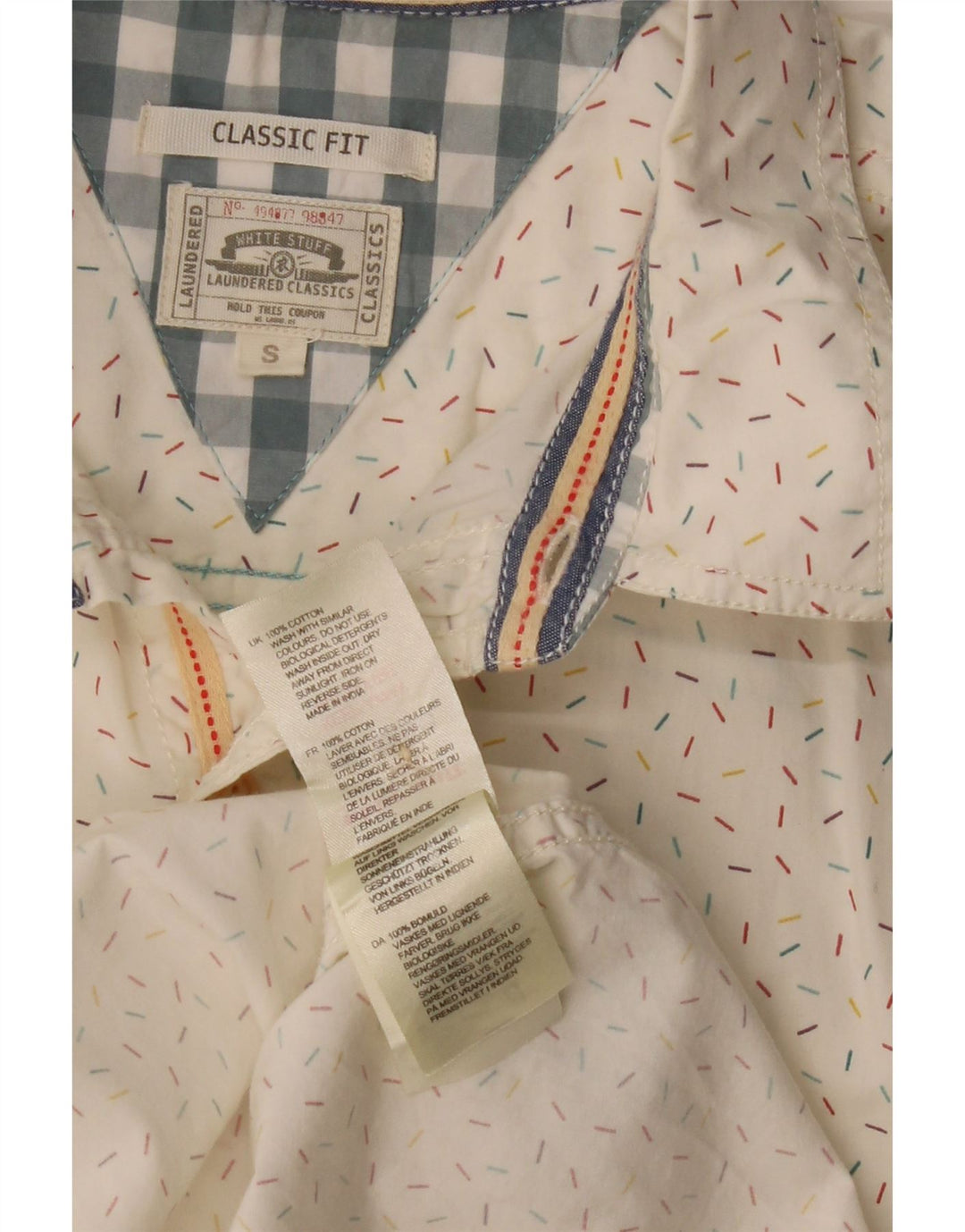 WHITE STUFF Muška klasična košulja kratkih rukava Mala bijela pamučna točkasta majica