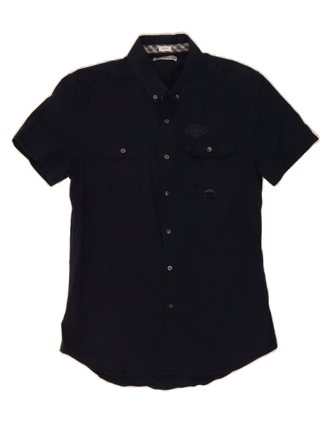 REPLAY Mens Short Sleeve Shirt Small Navy Blue Cotton Vintage Replay and Second-Hand Replay from Messina Hembry 
