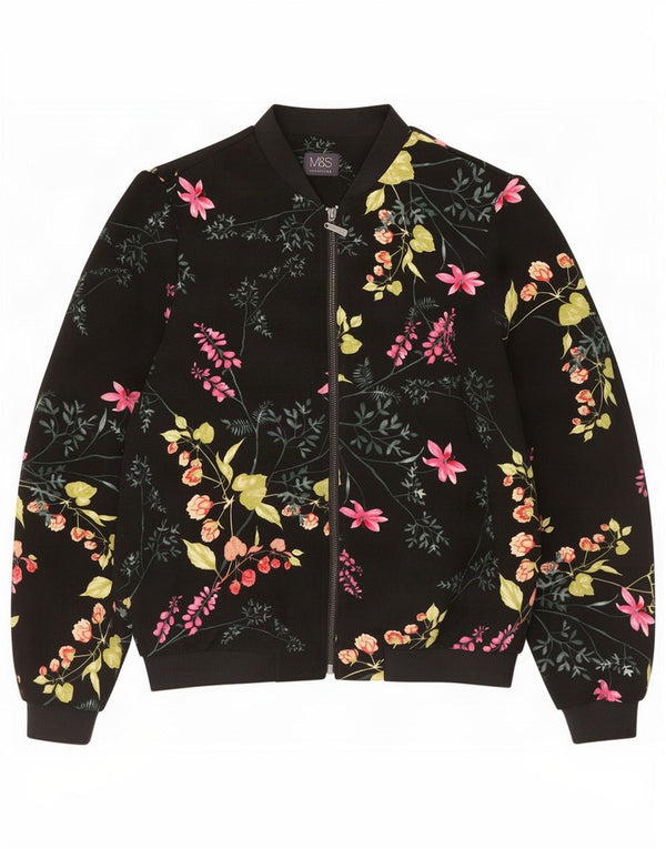 Marks & Spencer ženska prevelika bomber jakna UK 10 Mala crna cvjetna
