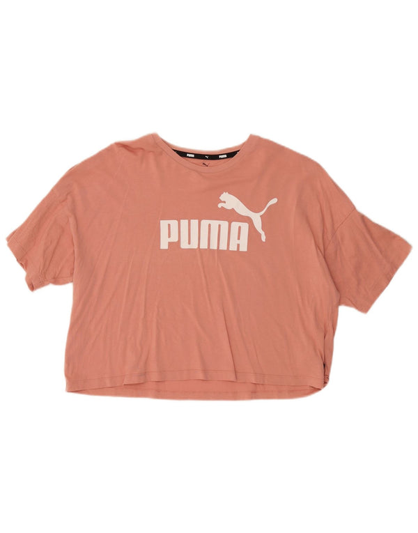 Puma Womens Crop Graphic T-Shirt Top UK 16 Large Pink Cotton