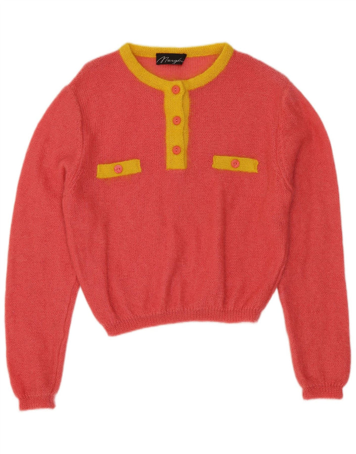 VINTAGE ženski džemper s dugmadima i ovratnikom IT 44 srednje ružičaste boje