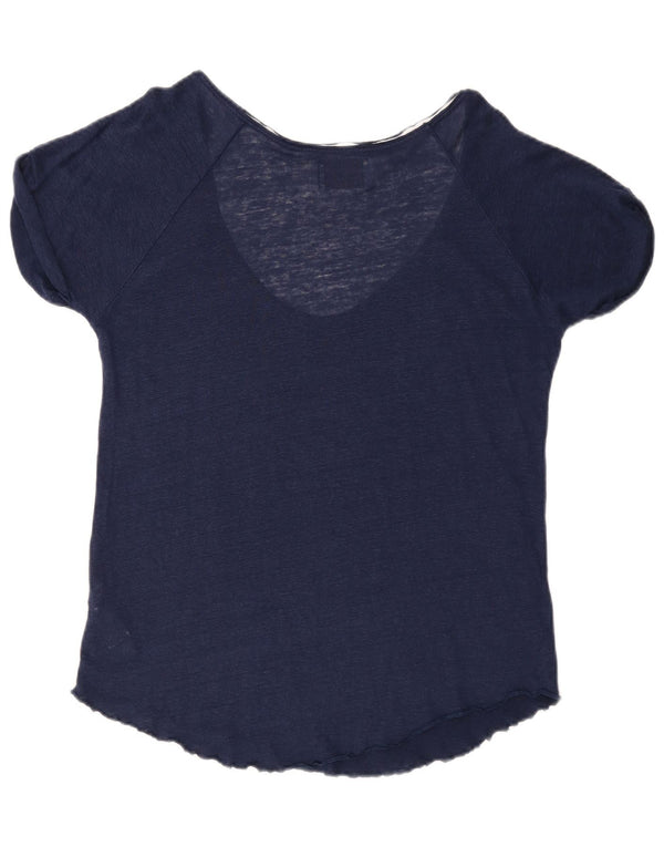 Zara ženska majica kratkih rukava UK 16 Large Tavy Blue Linen