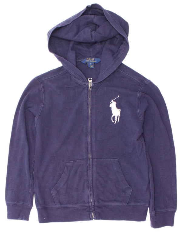 Polo Ralph Lauren dječački pulover s kapuljačom s patentnim zatvaračem 6-7 godina tamnoplavi pamuk