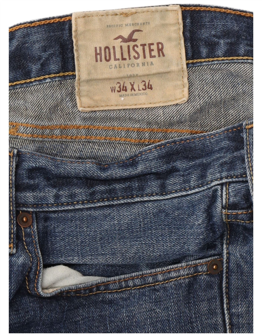 HOLLISTER Muške ravne traperice W34 L34 Plavi pamuk
