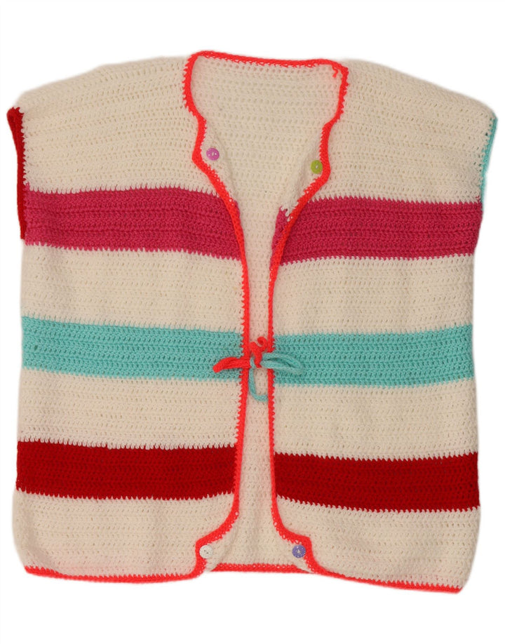 VINTAGE ženski kardigan pulover bez rukava UK 18 XL na bijele pruge