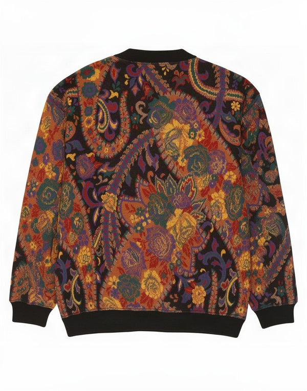Vintage ženski džemper s morskim izrezom EU 52 4XL crni vuneni paisley