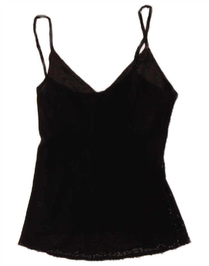 Vintage ženski Cami Top UK 8 Mala crna viskoza