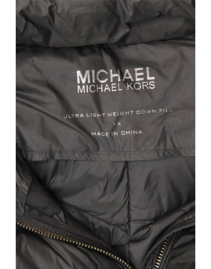 MICHAEL KORS Ženski podstavljeni kaput s kapuljačom UK 18 XL sivi najlon