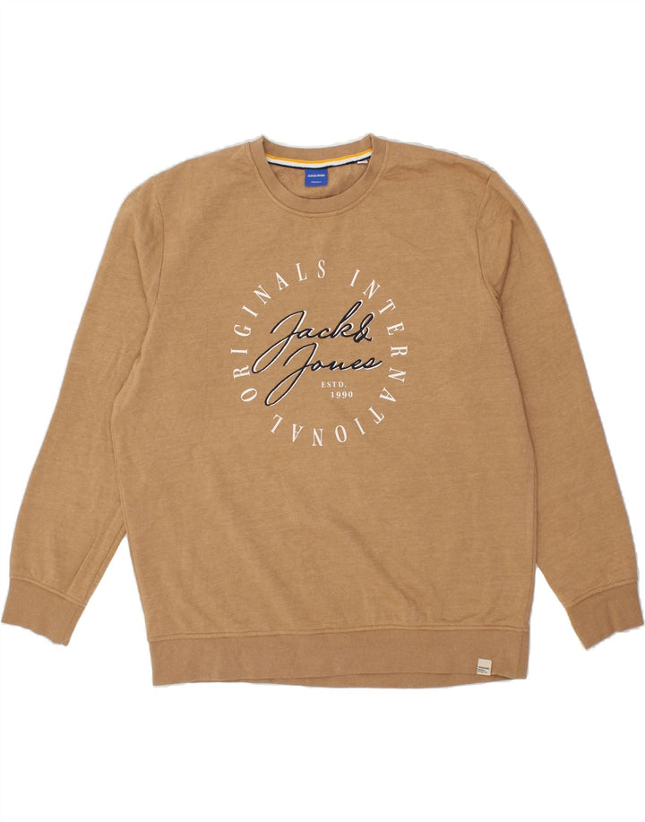 JACK & JONES Mens Graphic Sweatshirt Jumper XL Brown Cotton Vintage Jack & Jones and Second-Hand Jack & Jones from Messina Hembry 