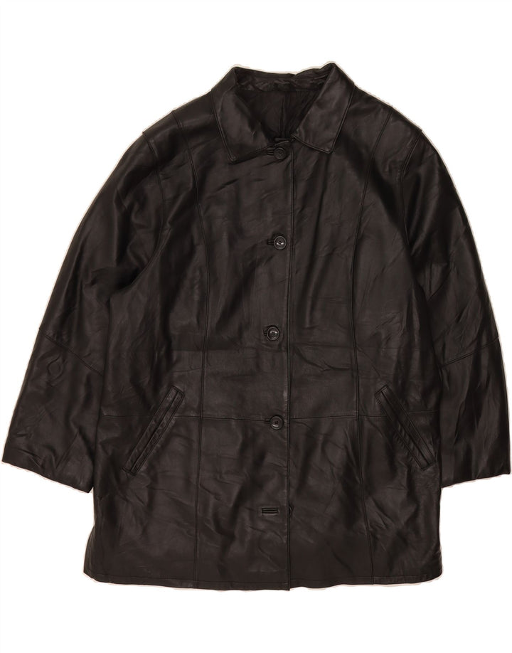 VINTAGE Womens Leather Coat UK 20 2XL Black Leather Vintage Vintage and Second-Hand Vintage from Messina Hembry 