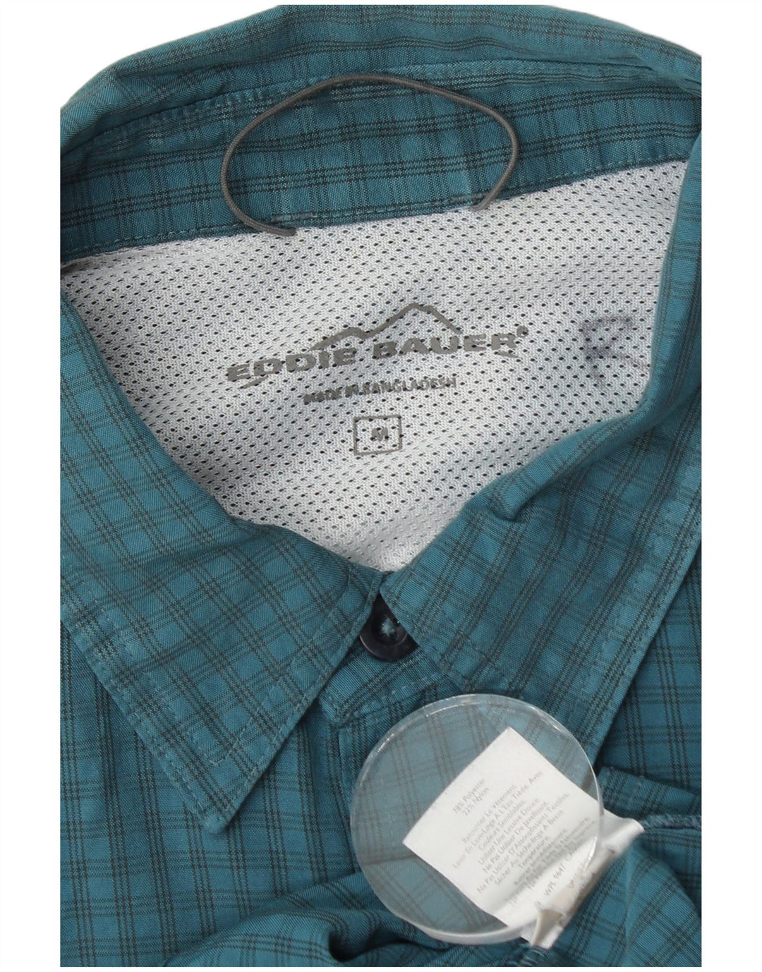 EDDIE BAUER Muška košulja kratkih rukava srednje plave boje od gingham poliestera