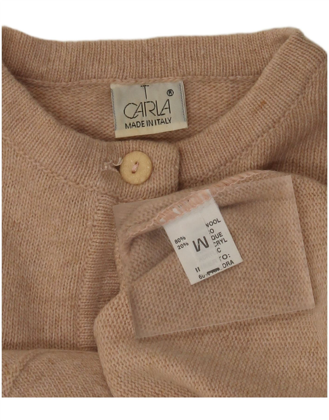 VINTAGE ženski džemper s dugmadima i ovratnikom UK 14 Srednje bež cvjetni