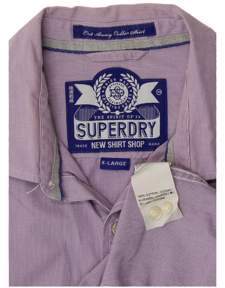 SUPERDRY Mens Shirt XL Purple Gingham Cotton