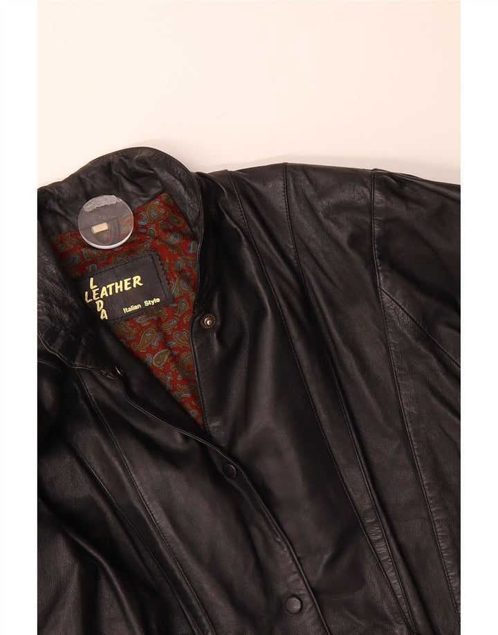 VINTAGE Womens Leather Coat UK 16 Large Black Leather Vintage Vintage and Second-Hand Vintage from Messina Hembry 