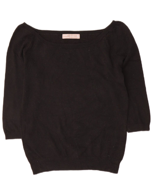 Zara ženski džemper s 3/4 rukavima s brodskim izrezom UK 12 Srednje crni pamuk
