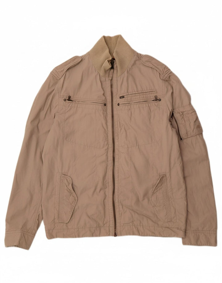 TIMBERLAND Mens Slim Fit Bomber Jacket UK 40 Large Grey Cotton
