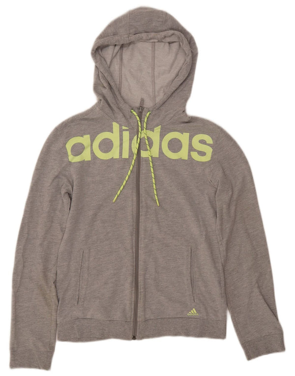 ADIDAS ženski džemper s kapuljačom s patentnim zatvaračem UK 8/10 mali sivi pamuk