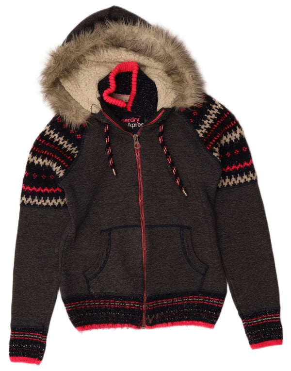 Superdry ženski pulover s kapuljačom s patentnim zatvaračem UK 10 Mali sivi Chevron poliester