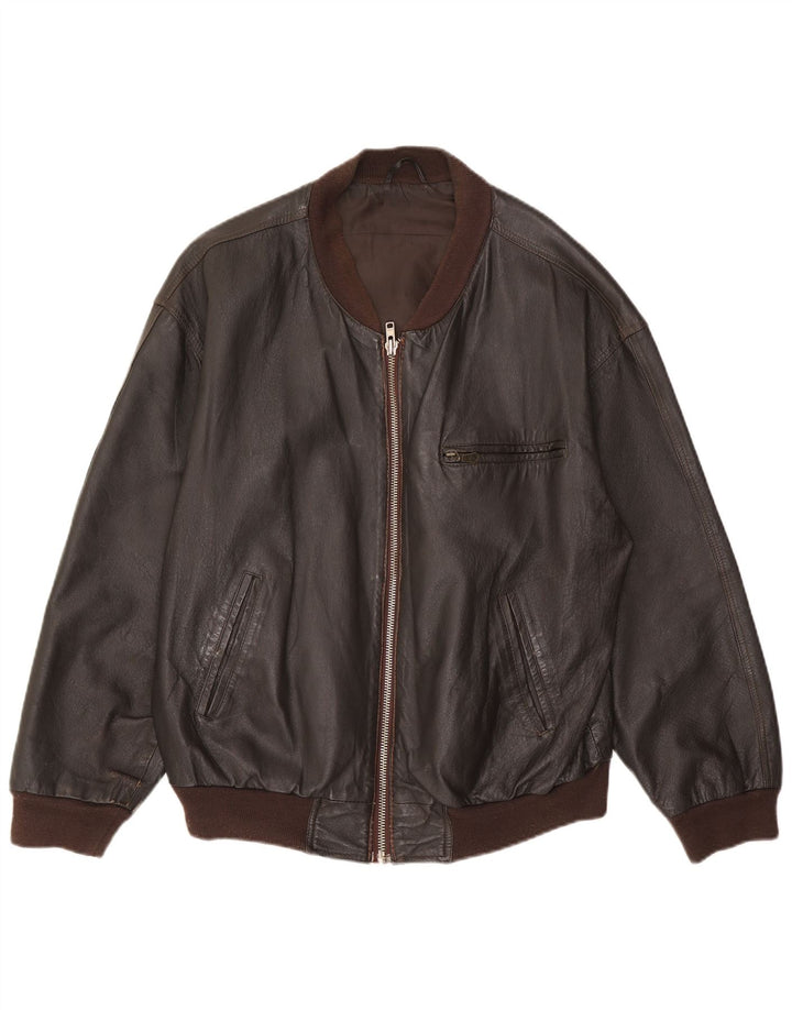 VINTAGE muška široka kožna jakna UK 36 Mala smeđa koža