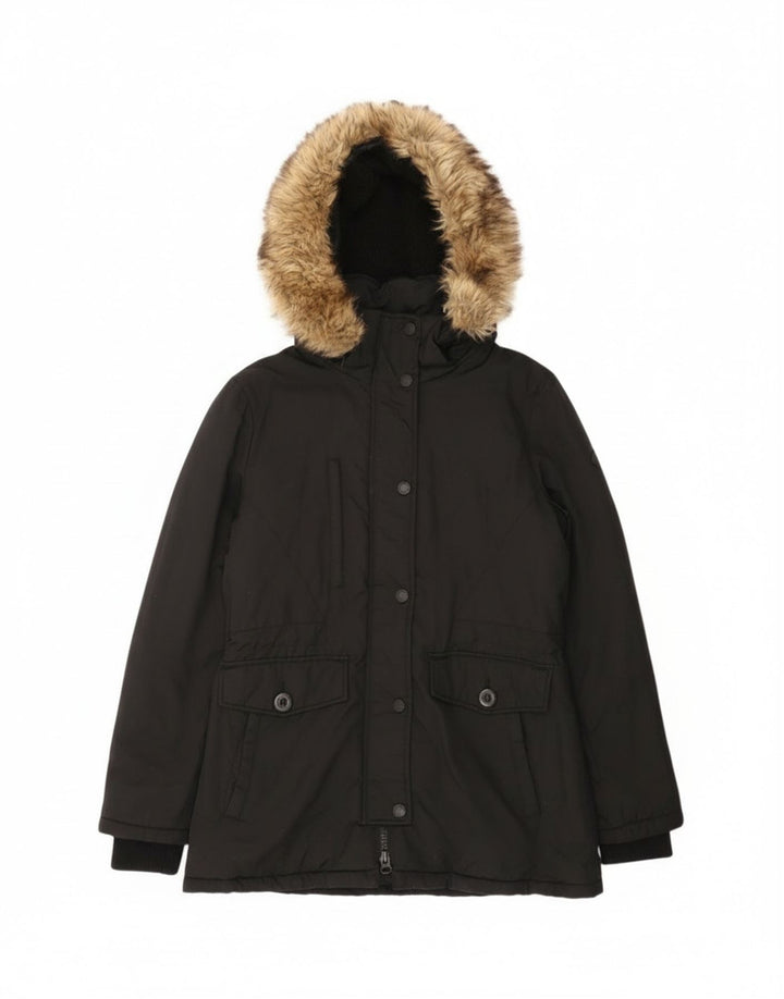 Superdry ženska jakna parka s kapuljačom UK 12 Srednje crni najlon