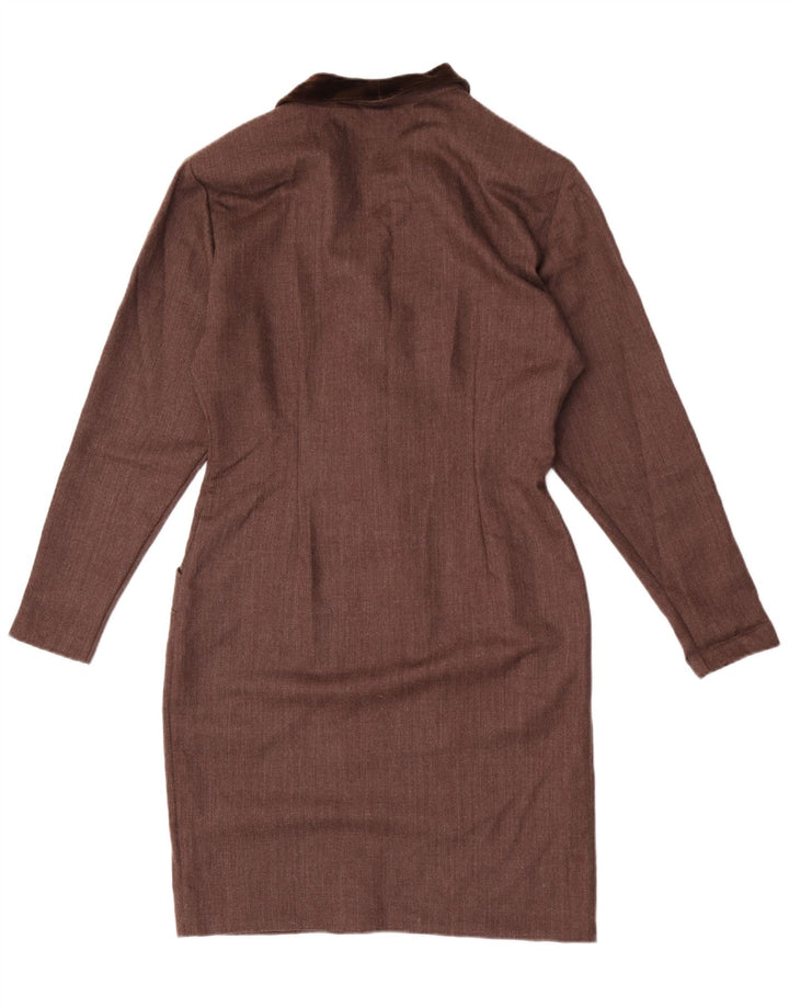 Vintage ženska haljina košulja UK 12 srednje smeđa vuna