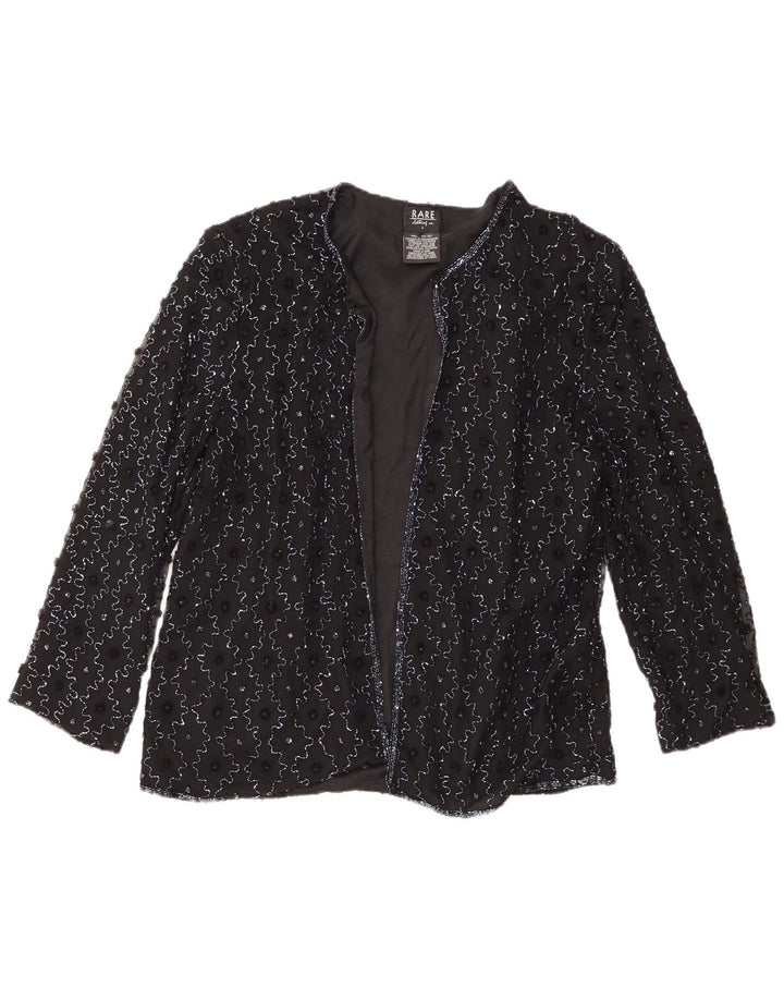 Rijetka ženska jakna s otvorenim sakoom UK 16 velika crna svila