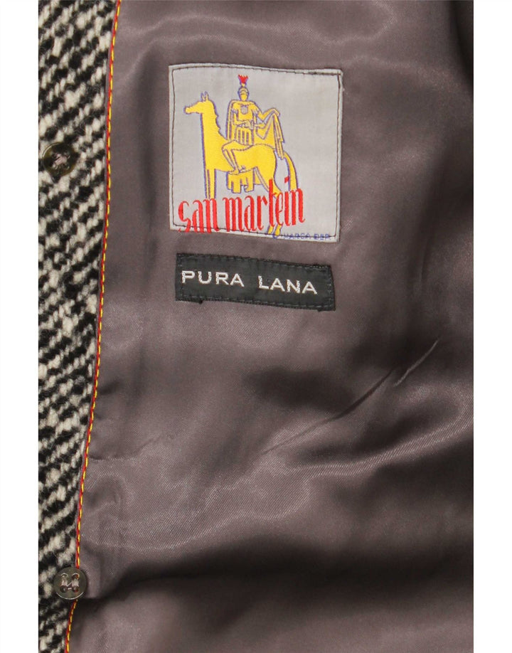 Vintage muški kaput s dvostrukim kopčanjem UK 38 srednje siva djevičanska vuna na pruge