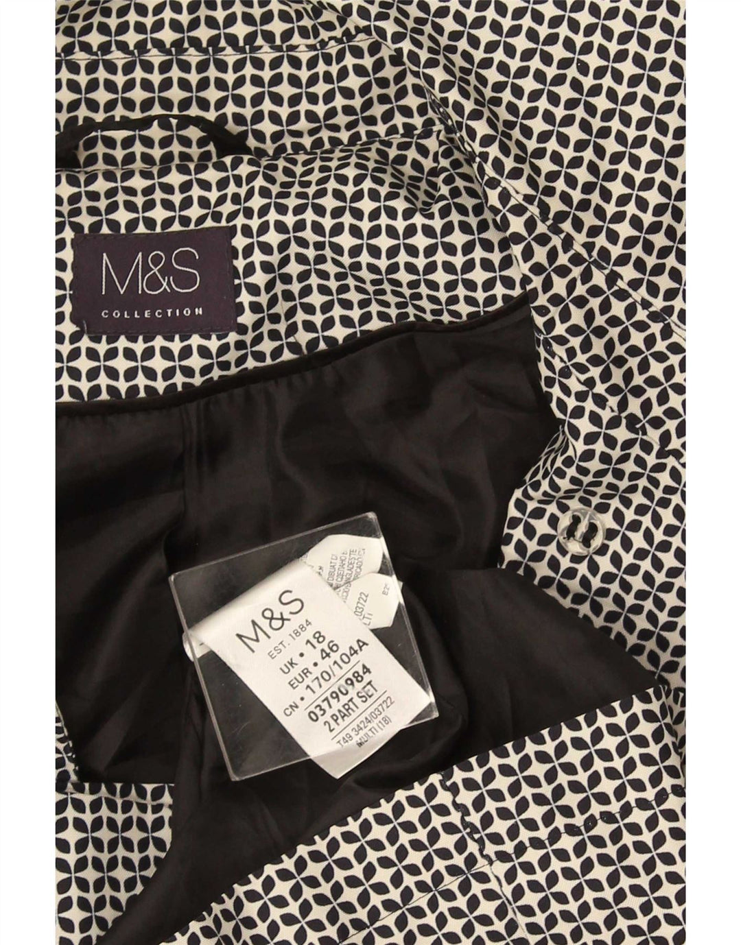 Marks & Spencer ženski trenč kaput UK 18 XL crni geometrijski poliester
